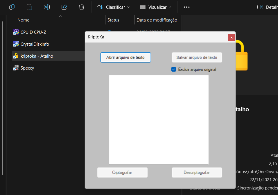 Programa de criptografia simples em C# com interface de exemplo